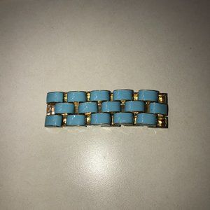J Crew Enamel Light Turquoise and Gold Flat Link Bracelet.